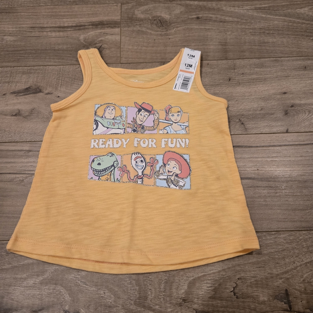 🌻 NWT Disney Pixar Toy Story Orange Tank Top - Woody Buzz Forky Jessie 12M